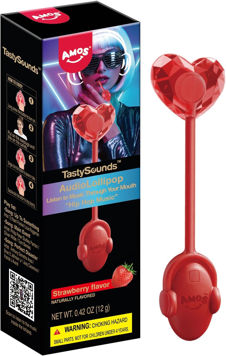 Amos Music Lollipop Sweets Candy, Christmas Strawberry Flavor Audio Singing Lollies Candy, Musical Lollipops Unique Christmas Sweet, Sugar Free Lollipops Party