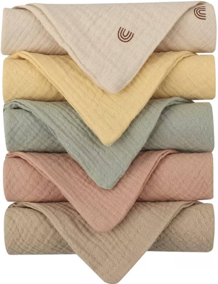 Baby Muslin 100% Cotton Burp Washcloth - 4 Layer Hypoallergenic Saliva Soothe Face Washcloths - Burp Cloths 9x9 inch -Newborn Essentials -Burp Cloths for Baby Boy and Girl (Random Colors)
