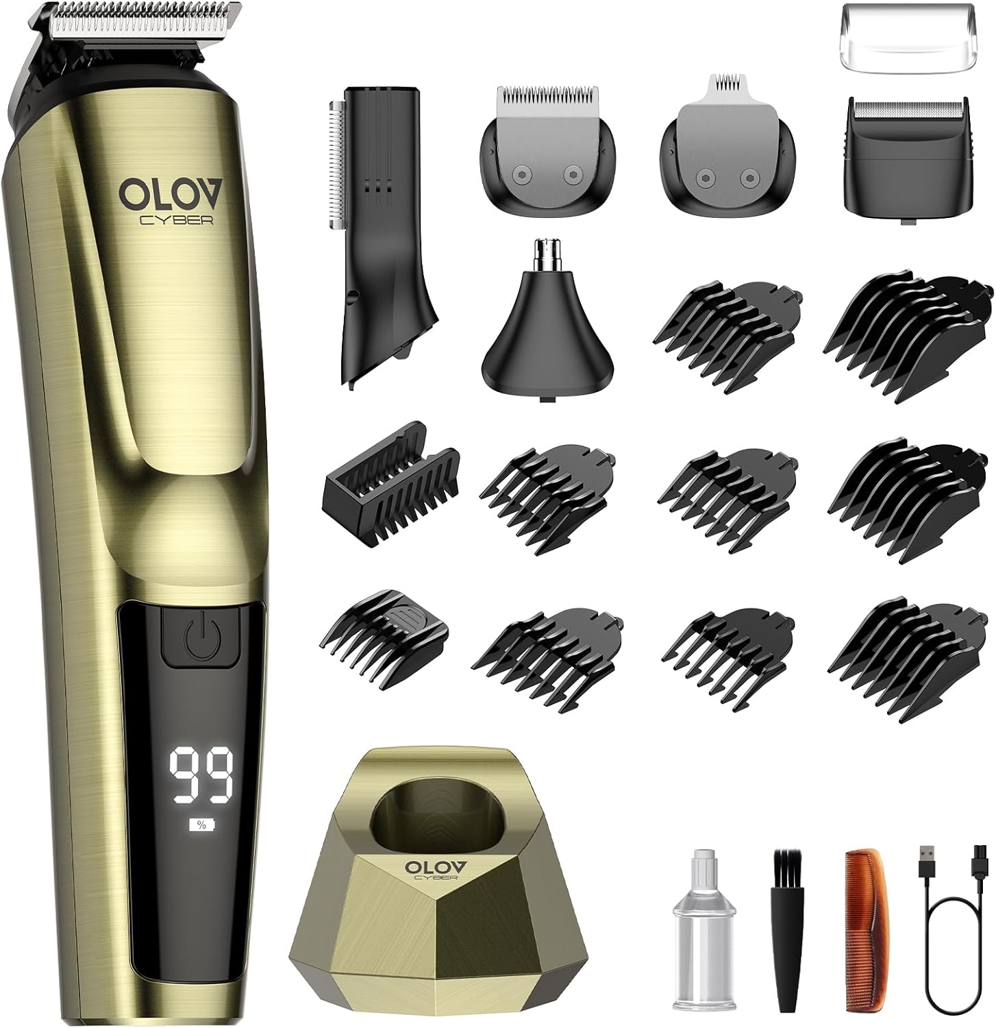 Beard Trimmer for Men, 17-in-1 Mens Grooming Kit with 6 Trimmer Heads, Cordless Hair Clippers Rechargeable with Charging Dock, IPX7 Waterproof Wet Dry Use for Body Face Nose & Mustache