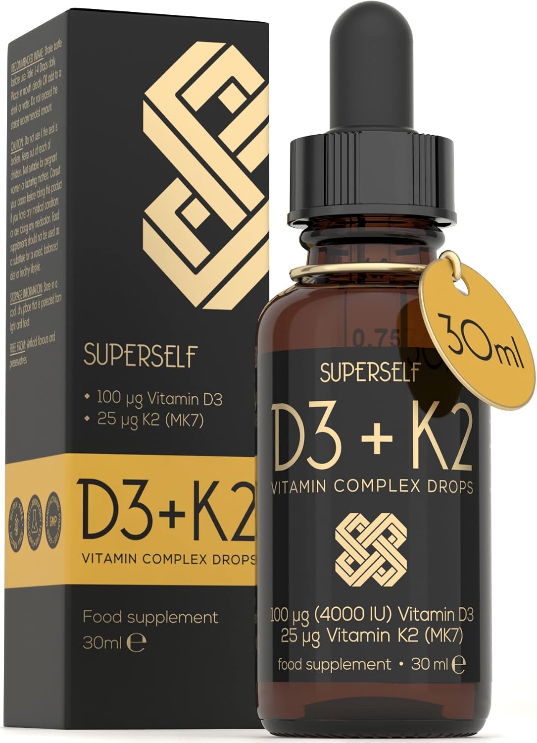 Vitamin D Drops - Vitamin D3 K2 Liquid for Adults & Kids - Immunity, Bones & Muscle Support - High Strength Vegetarian Vit D 4000IU & Vitamin K2 25mcg - Fast Absorption Oil Supplement - Natural Orange