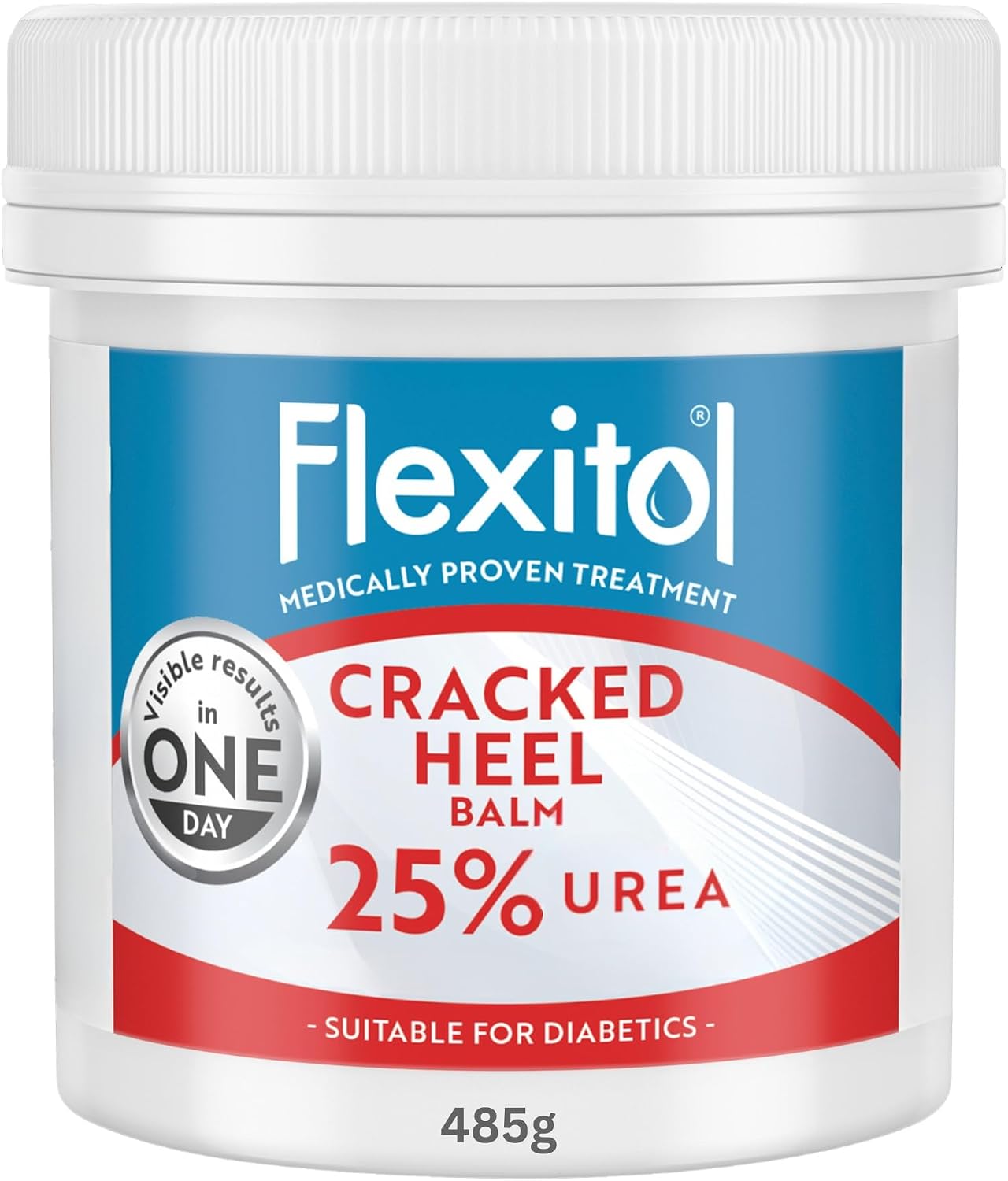 Flexitol Cracked Heel Balm with 25% Urea, Dry Feet Repair, Large 485g Tub | Visible results in one day, medically proven foot cream, removes hard skin, diabetic-friendly moisturising care