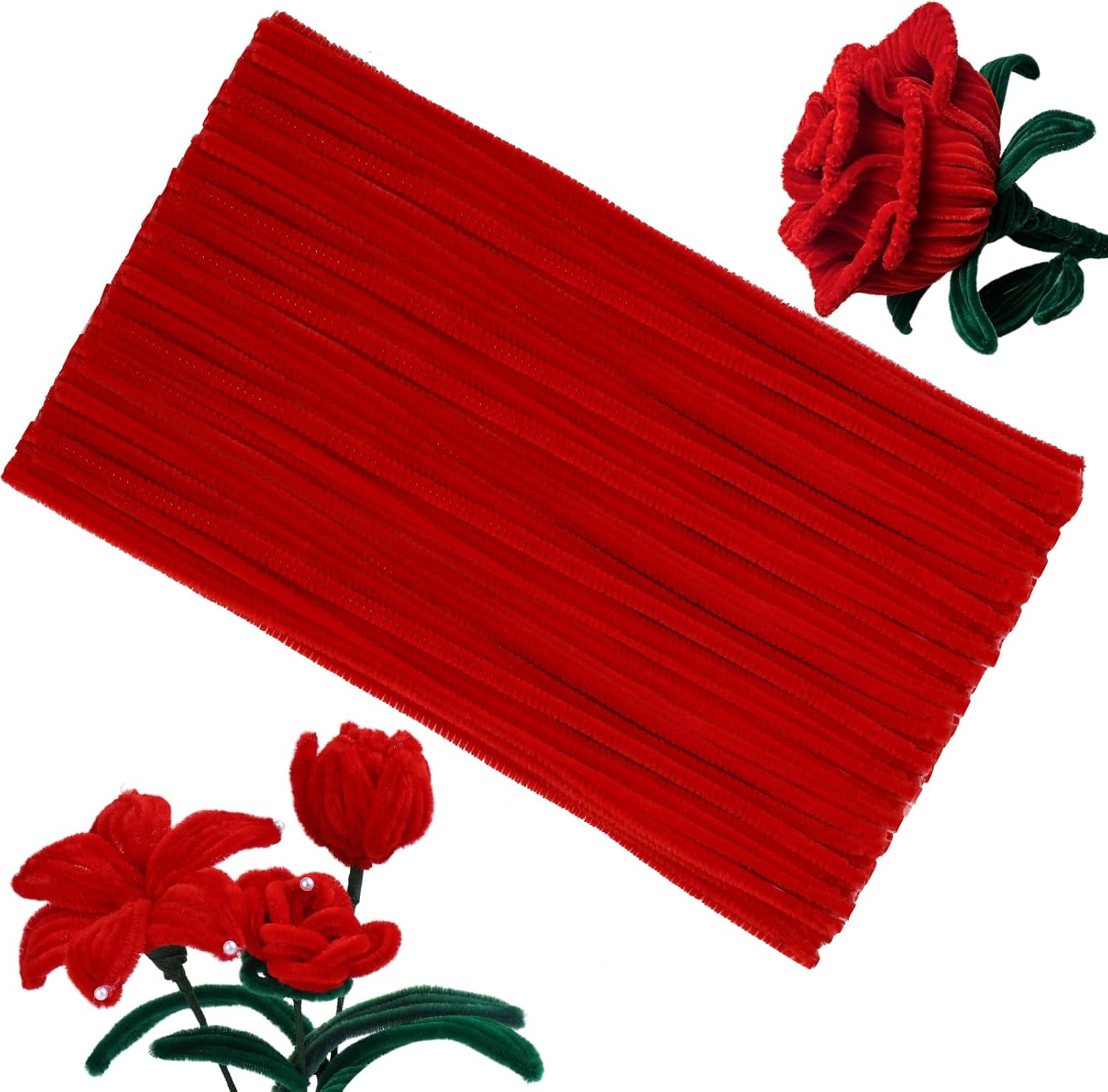 100 Pcs Pipe Cleaners, Chenille Stems Pipe Cleaners Craft, Fuzzy Red Pipe Cleaners Bulk for Festivals Flower Making Arts and Crafts DIY Home Decorations Supplies