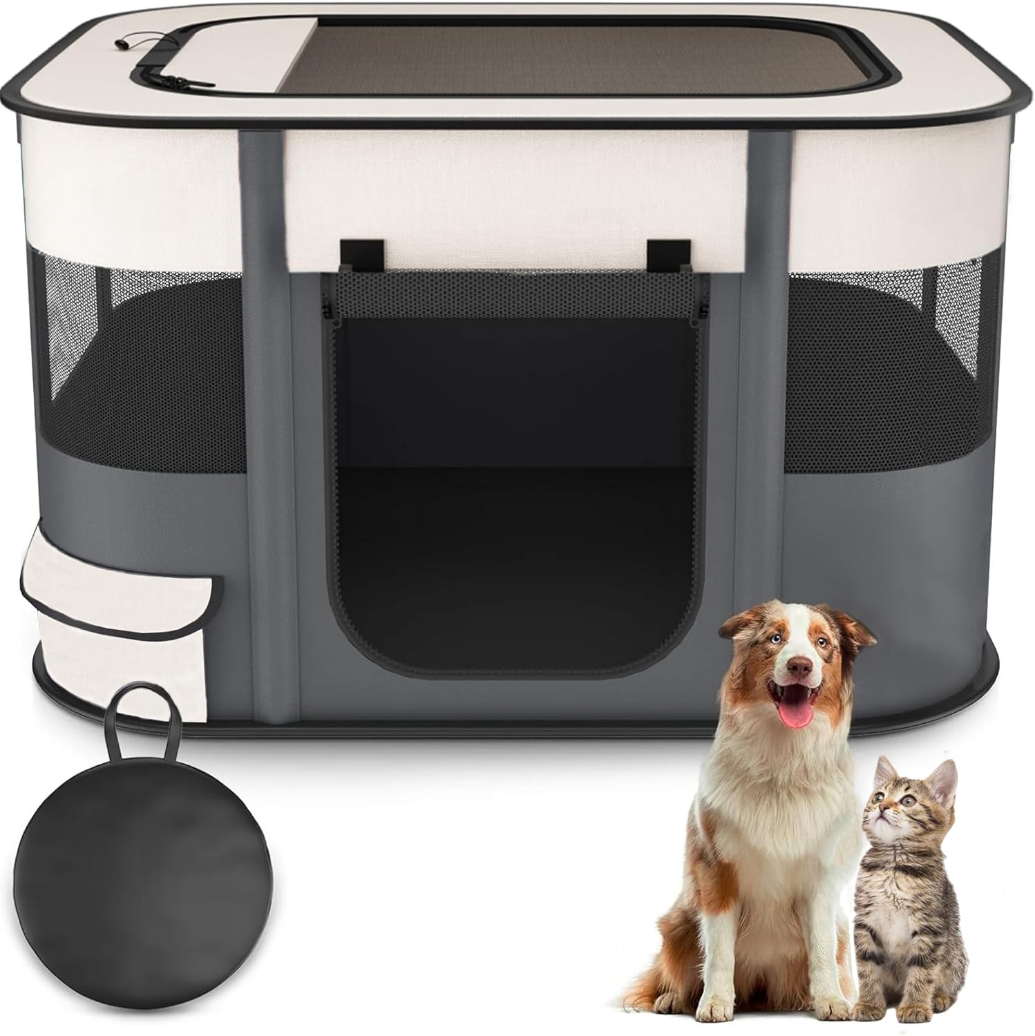Portable Doghouse Pet fence 80x60x55cm Foldable Pet playpen Rectangle Delivery Room Cat den Cat hut Puppy house Kennel Closed Pets Tent with carry bag (Gray)
