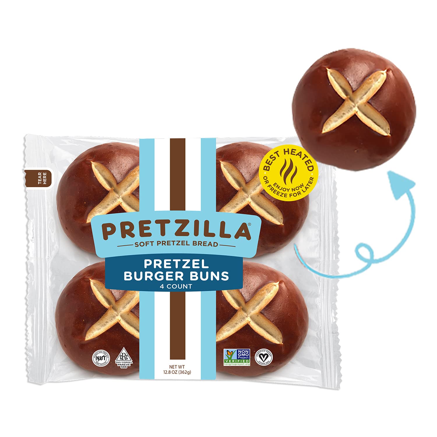 PRETZILLA Soft Pretzel Burger Buns, Peanut & Nuts Free Facility, Non Gmo Verified, Certified Vegan, 12.8Count (2)
