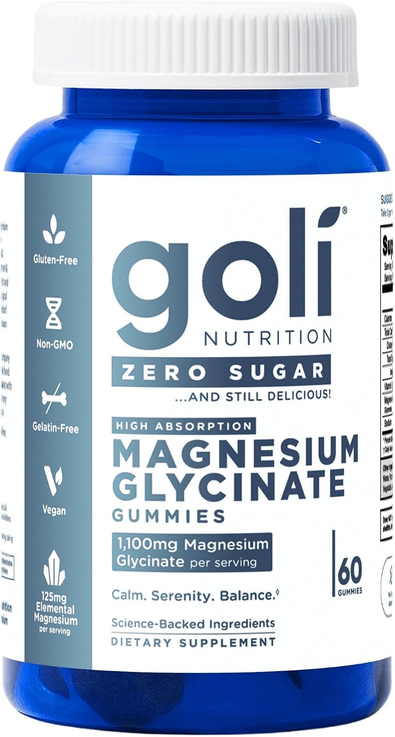 Zero Sugar Goli Magnesium Gummies - 260mg Magnesium, Vitamin D, No Artificial Sweeteners, No Sugar Alcohols. Gelatin-Free, Gluten-Free, Vegan & Non-GMO, 60 Gummies