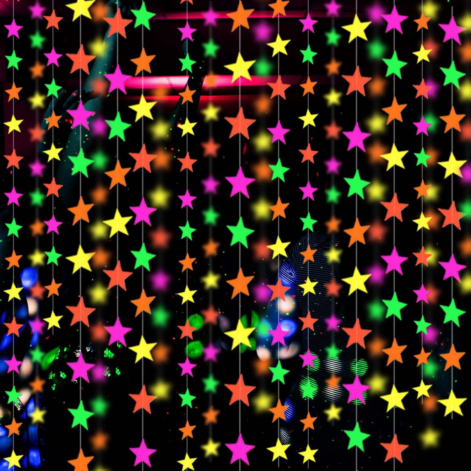 110feet UV Star Paper Neon Garland Neon Streamers Black Light Neon Decorations for Dark Glow Party UV Reactive Neon Party Favors Glow in The Dark Party Supplies Wedding Birthday Banners Decorations