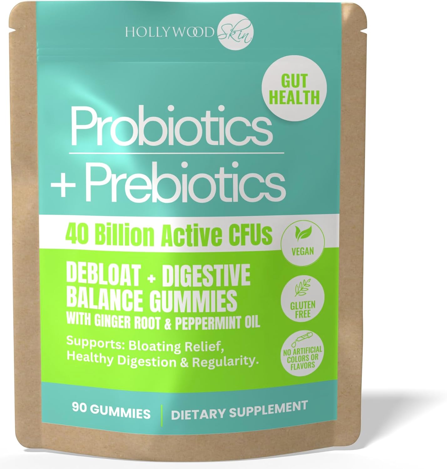 5X Strength - 40 Billion CFU Probiotic Gummies for Women & Men | Prebiotics, Ginger & Peppermint | Reduce Bloating, Support Digestion & Gut Health | Vegan, Non-GMO, Naturally Flavored – 90 Gummies