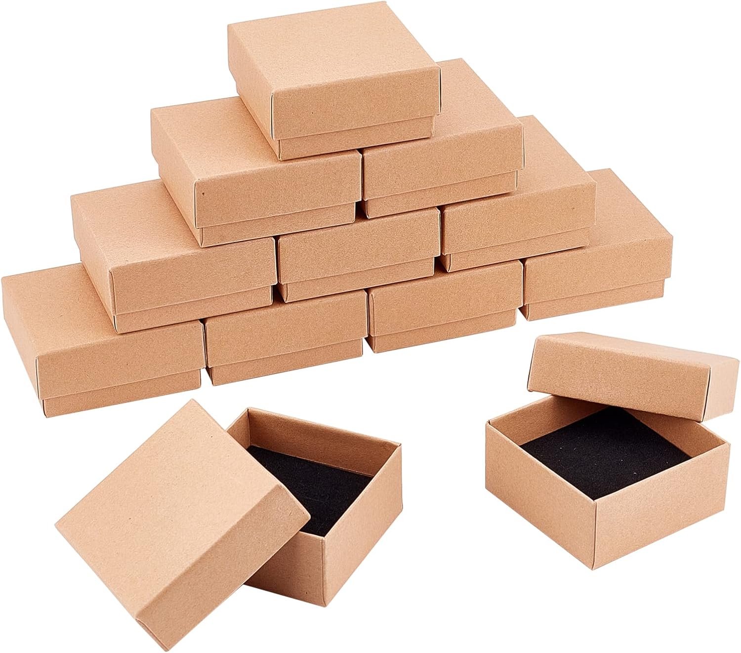 NBEADS 12 Pcs Cardboard Jewellery Box, Kraft Jewelry Boxes Jewellery Gift Boxes with Velvet insert for Rings, Necklace, Earrings and Bracelet, 7x7x3.5cm