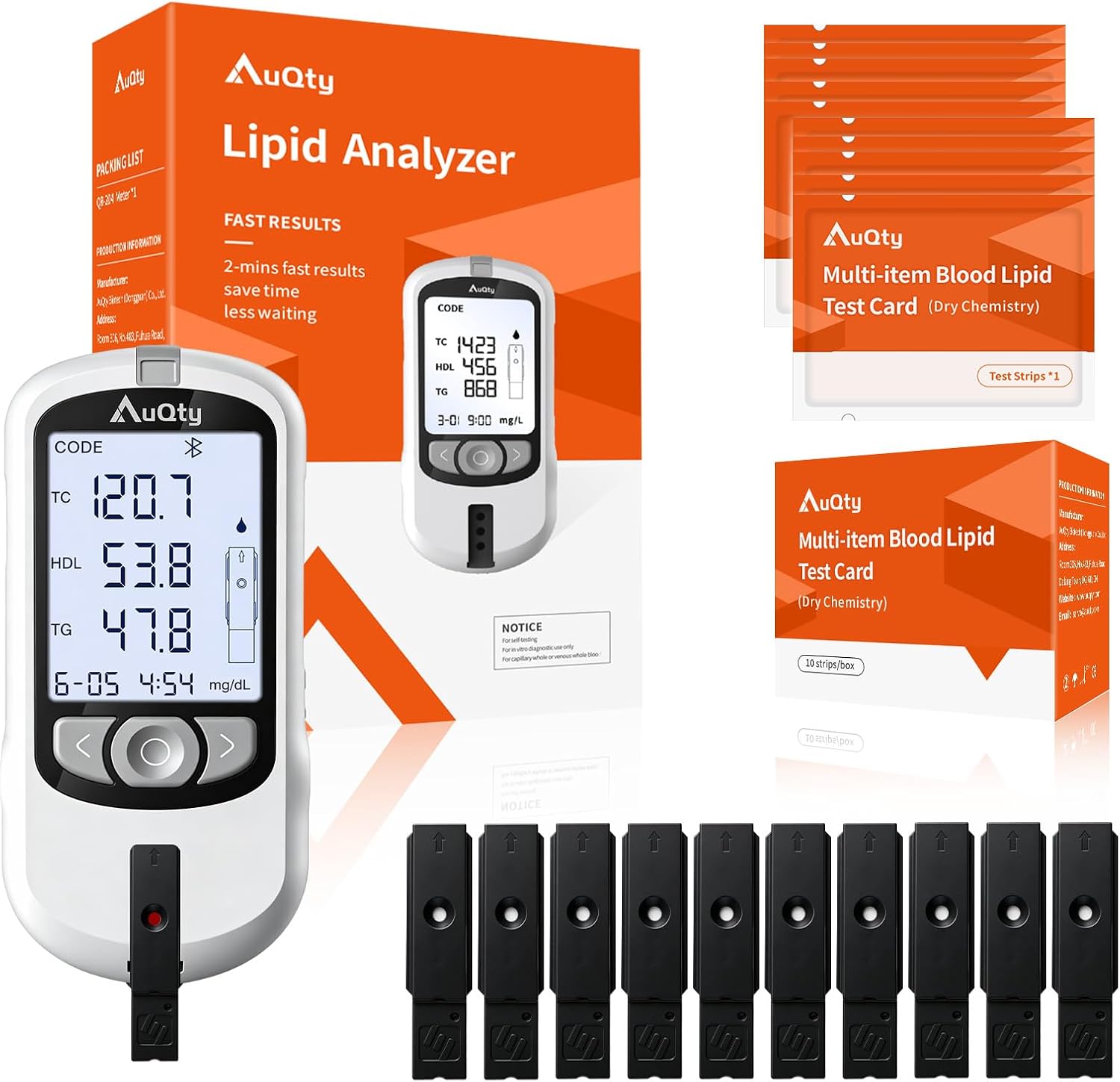 6-in-1 Cholesterol Lipid Monitor and Test AnalyzerAuQty Cholesterol Lipid Monitor, 6in1 Cholesterol Test Analyzer for TC Total Cholesterol, TG Triglycerides, HDL-C, LDL-C, TC/HDL, AI
