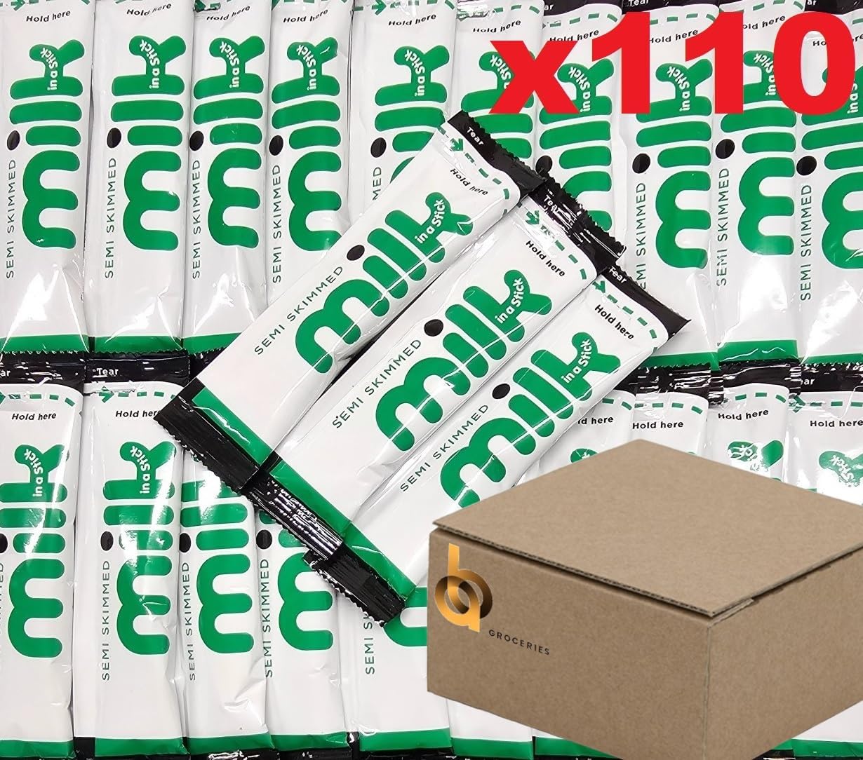 110x Semi-Skimmed UHT Milk 10ml Individually Wrapped Sticks Portions Sachets Lakeland