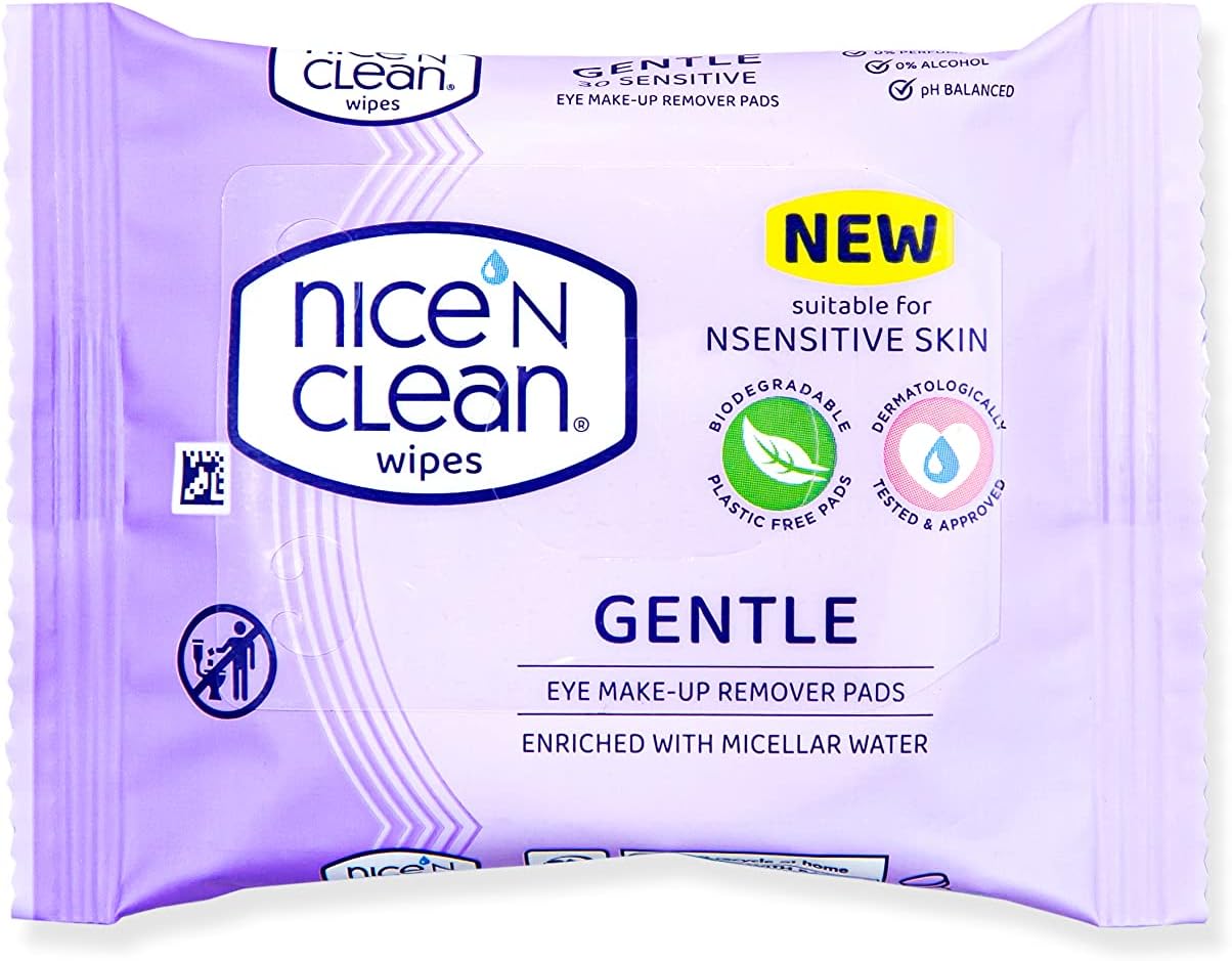 Nice 'N CLEAN Make Up Remover Pads with Micellar Water Leaving Skin Fresh and Clean, Suitable for Sensitive Skin, Biodegradable, Plastic Free Face Wipes, 30 x Pads