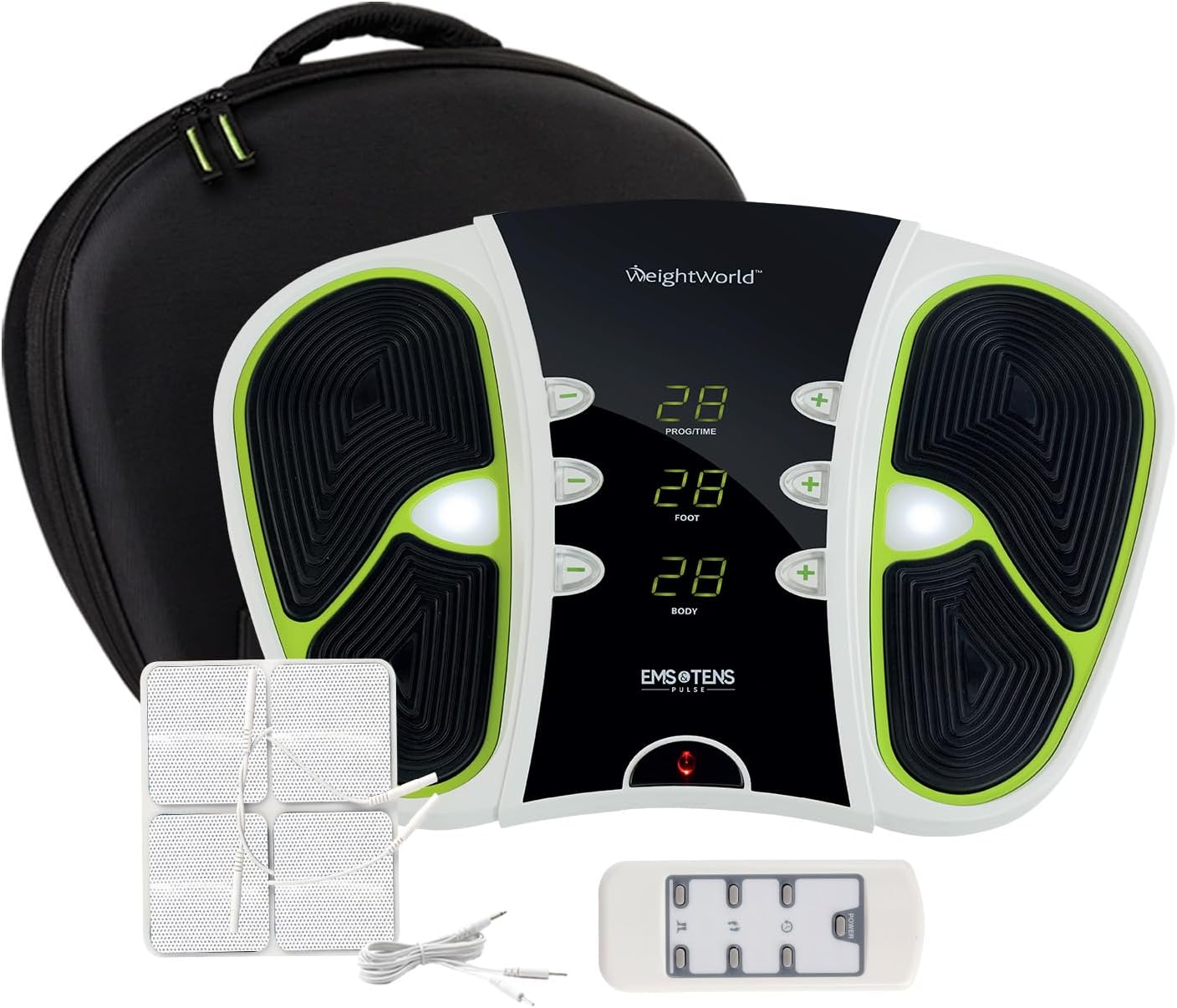 WeightWorld Circulator - Foot Circulation Machine with 99 Intensity Levels - EMS & TENS Foot Massager with Travel Bag, Remote Control & Electrode Pads - Easy to Use, Lightweight & Modern Design