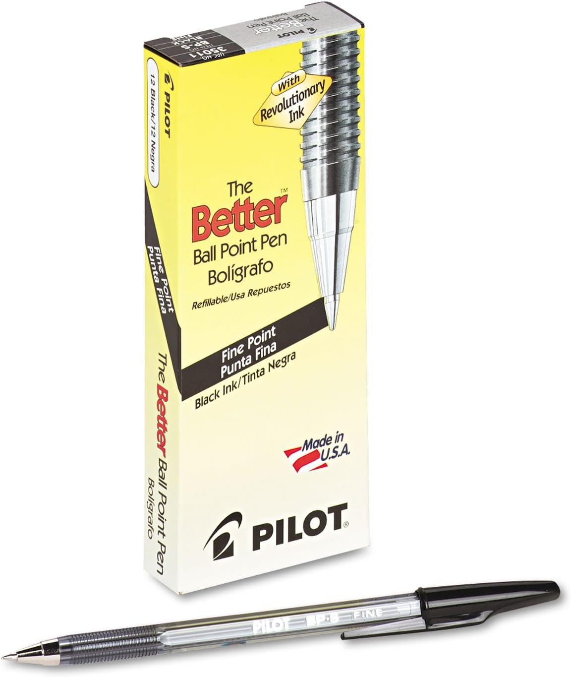 Pilot The Better Ball Point Pen, Refillable & Retractable Ballpoint Pens, Fine Point 0.7mm, Black Ink, 12-Pack