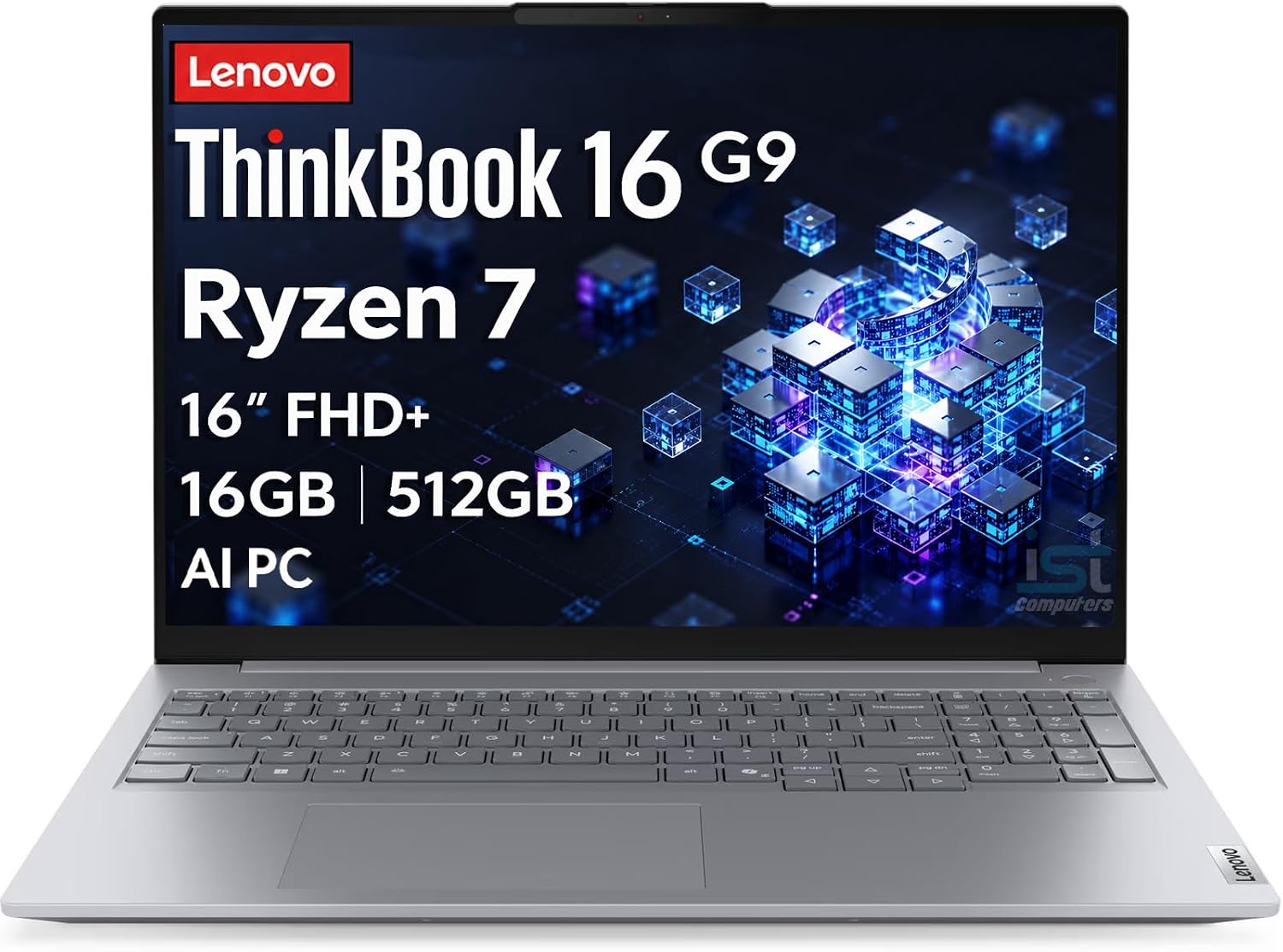 Lenovo ThinkBook 16 Gen 9 Business Laptop (16" FHD+ Anti-glare, AMD Ryzen 7 250 (> Intel Ultra 7 165U), 16GB DDR5, 512GB SSD), AI PC, Numpad, Fast Charge, Ethernet, Wi-Fi 7, Backlit, FP, Win 11 Pro