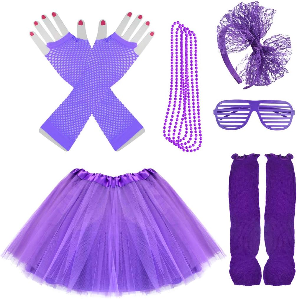 Kids 6 in 1 Costume Accessories 1970s 1980s Fancy Outfits and Dress for Cosplay Party Theme Party for Girl