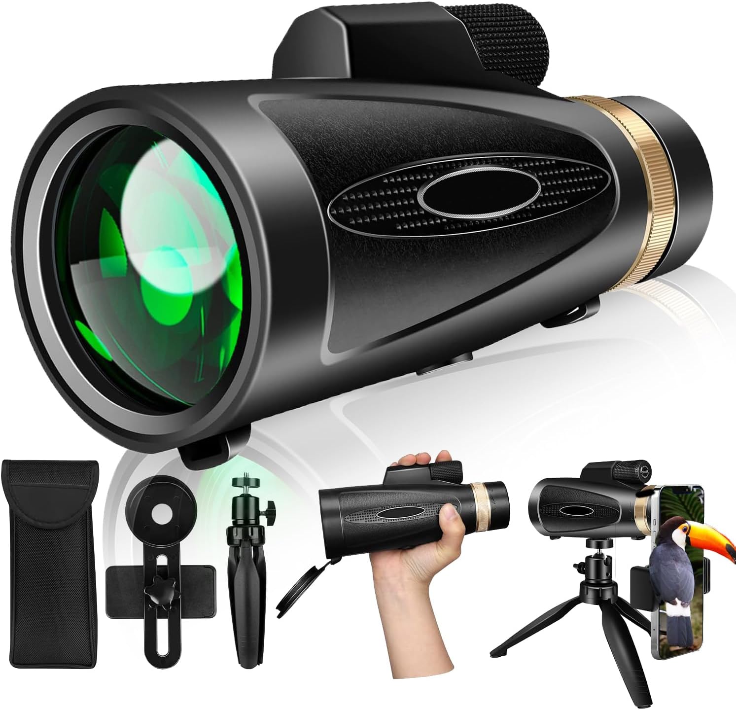 Monocular Telescope 80x100 High Power with Smartphone Adapter Tripod,Larger Vision Monoculars for Adults with BAK4 Prism & FMC Lens, Suitable for Bird Watching Hunting Hiking Camping Wildlife-Black