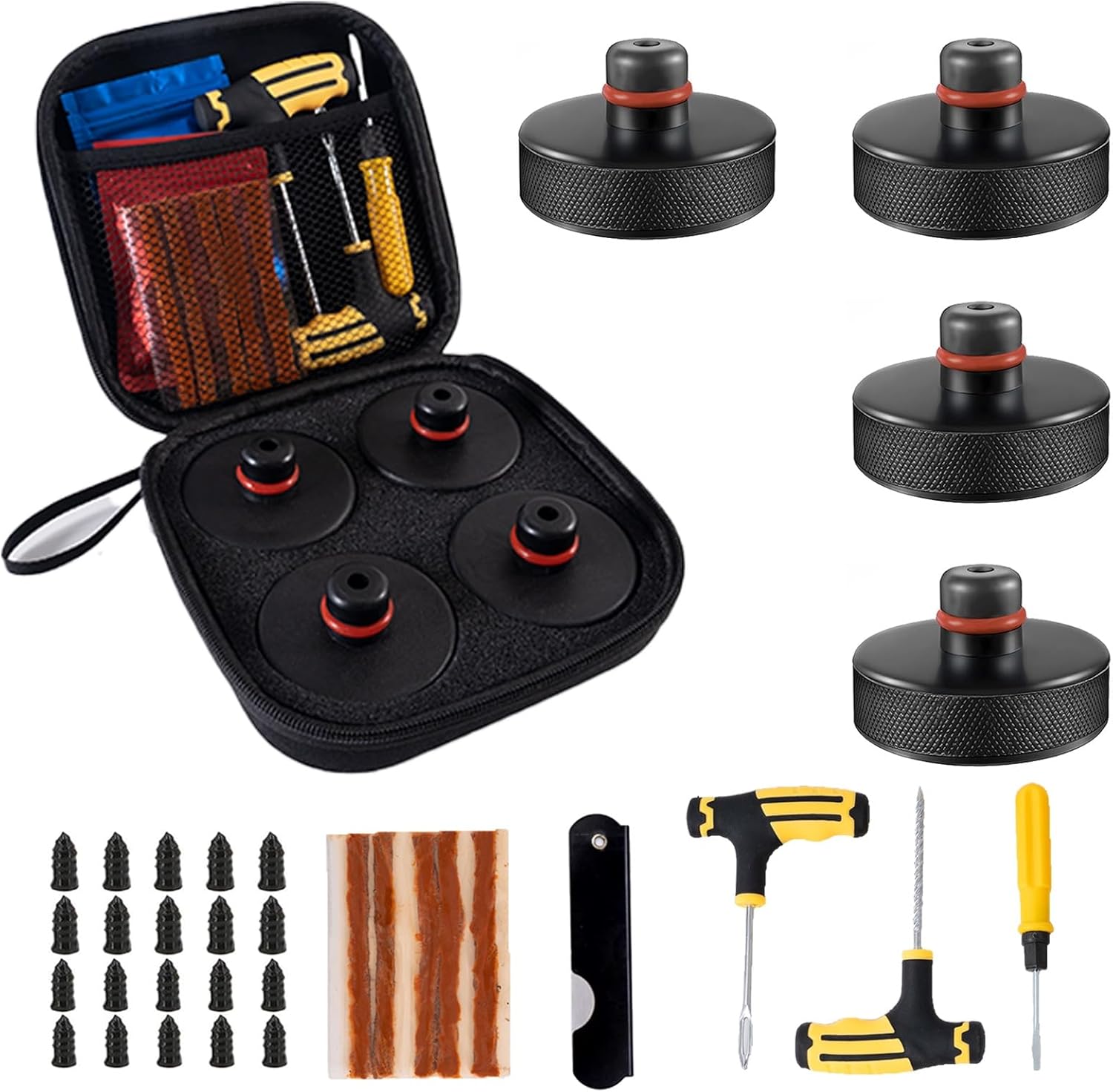 Tesla Jack Pads Lifting Jack Pad for Tesla Model 3/Y/S/X Tesla Pucks Accessories with Tire Repair Tools Kit for Tesla Vehicles 2016 to 2026,4 Pucks with Storage Case