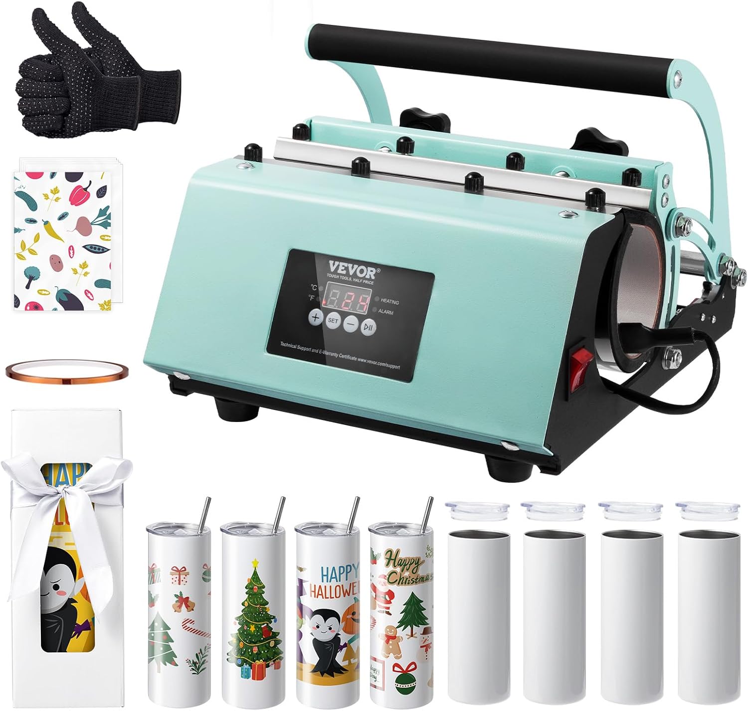 VEVOR Tumbler Heat Press Machine and Sublimation Tumblers, Tumbler Press Set with 8pcs 20OZ Blank Tumblers, Mug Press Cup Press for 11-30oz Tumblers Mug, with Heat Transfer Paper, Gloves, Tape
