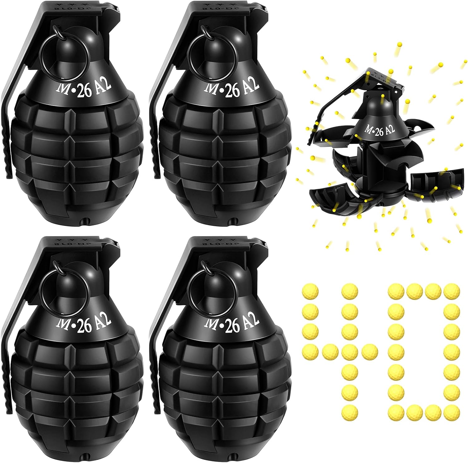 Sratte 4 Pcs Toy Hand Grenade for Game with Foam Ammo Model, Black