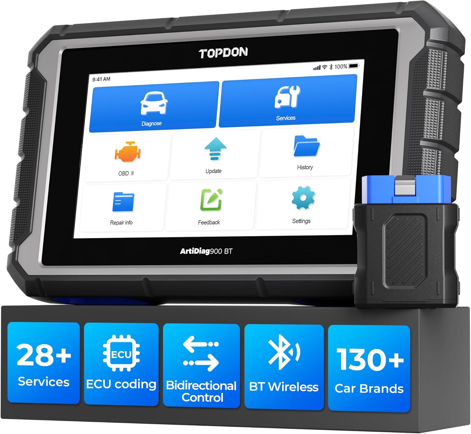 OBD2 Scanner Diagnostic Tool, TOPDON AD900BT Bidirectional Scan Tool with ECU Coding, 28+ Services, Automotive All Systems Diagnosis Scanner for Car with 2 Years Updates, Active Test