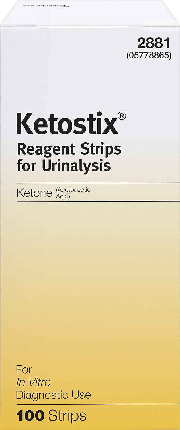 Reagent Strips for Urinalysis, Measure Ketone Levels, 100-Count Box