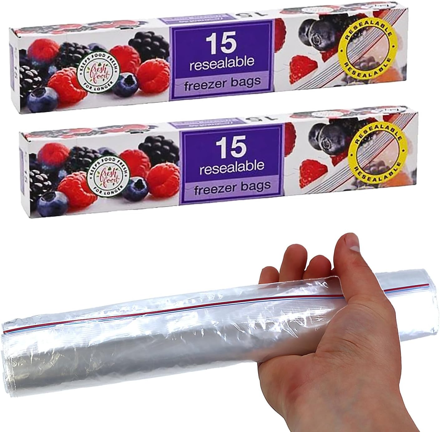 30 Resealable Freezer Bags - 25cm x 25cm Ultimate Strength Reusable Food Bags, Clear Plastic Sealable Sandwich Bags