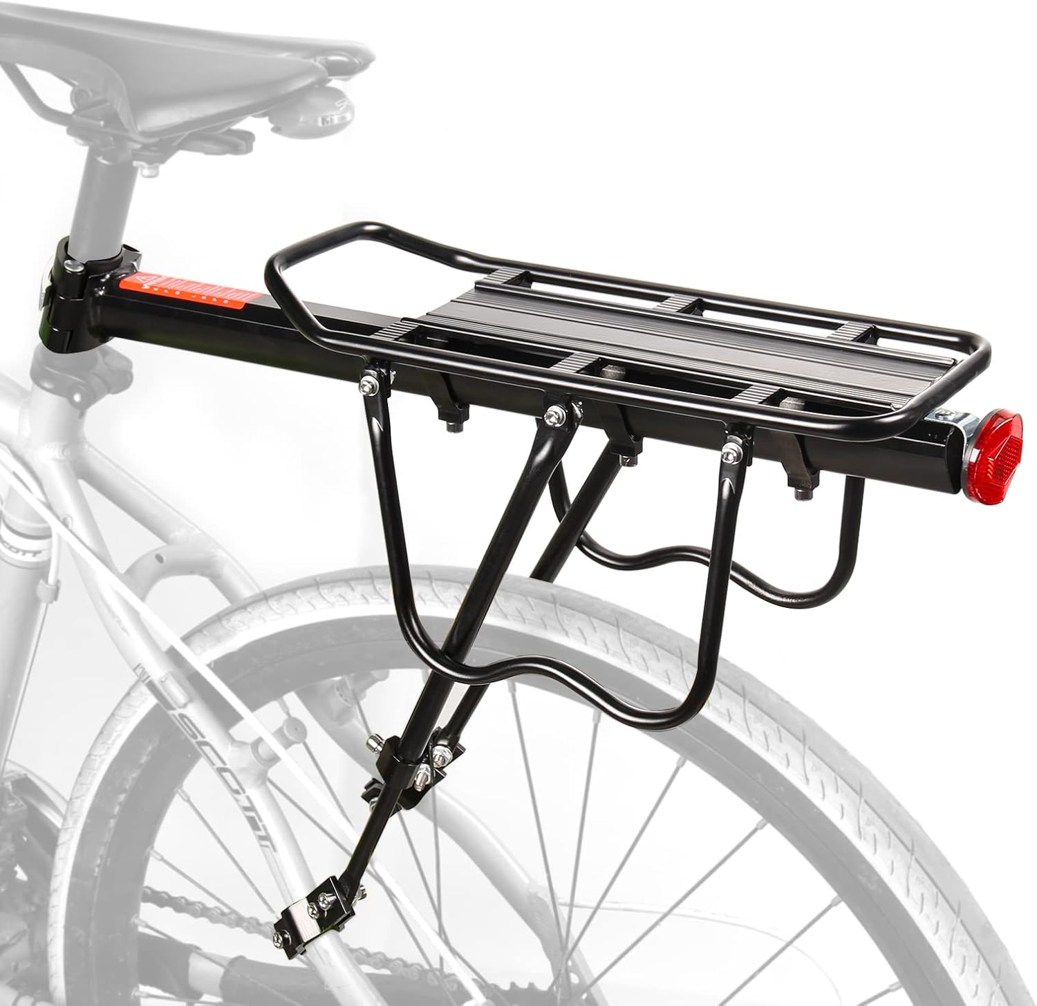 Rear Bike Rack, 110 lbs / 50KGS Bike Cargo Racks Frame Aluminum Alloy Universal Adjustable Cycling Equipment Stand Footstock Bicycle Luggage Carrier with Tools and Reflector for 26"-29" Frames