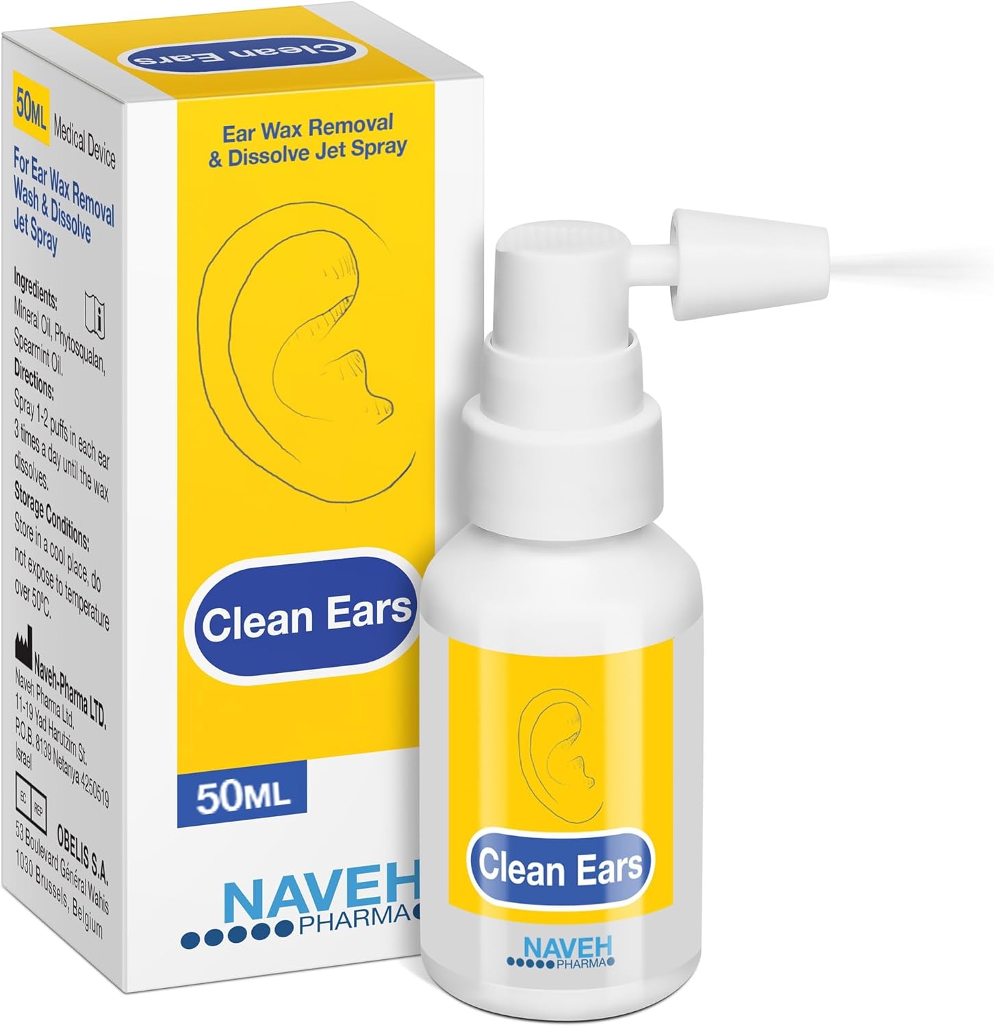 NAVEH PHARMA CleanEars | Fast-Acting Ear Wax Removal Drops | Breaks Down & Dissolves Wax in Just 1 Treatment | Clinically Proven to Be 300% More Effective | All-Natural, Gentle & Safe | 50ML