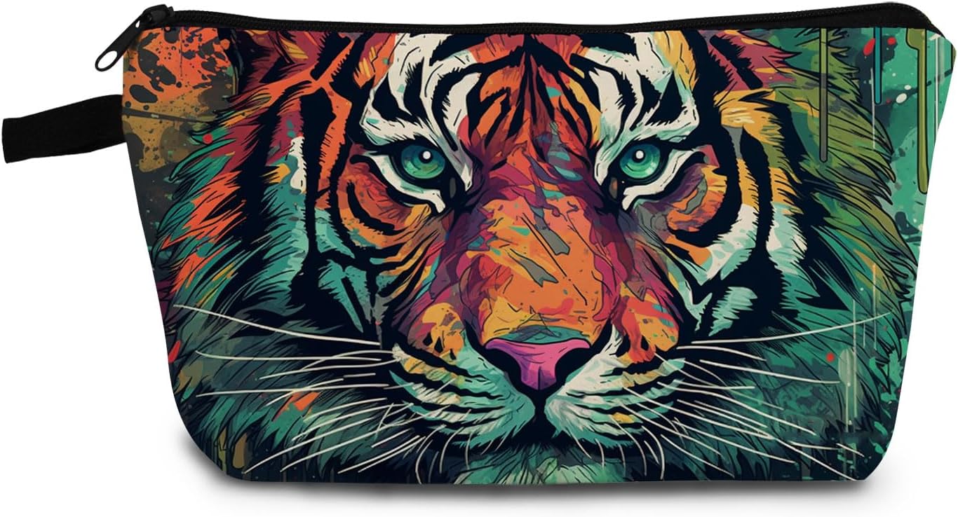 Tiger Makeup Bag - Cute Small Organizer with Zipper, Tiger Print Cosmetic Bag - Birthday Gifts for Women Friends