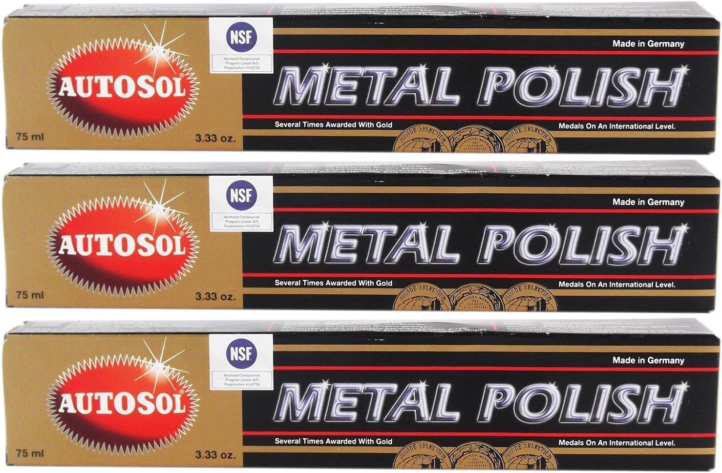 3x Autosol Metal Polish Chrome Shine Metal Polish Chrome Polish 75 ml