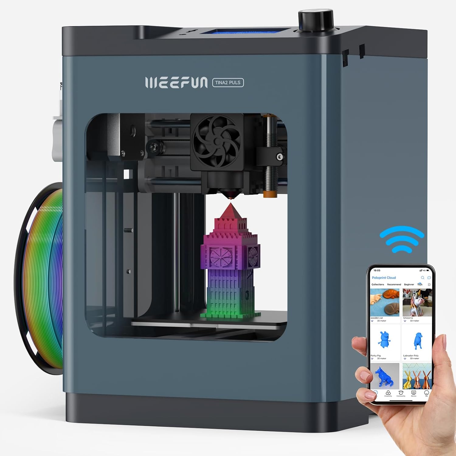 Tina2 Plus 3D Printer, WEEFUN 250mm/s High Speed FDM 3D Printers Fully Open Source, Auto Leveling Mini 3D Printer with WiFi Cloud Print, Fully Assembly 3D Printers for Beginners, Office, Home, School