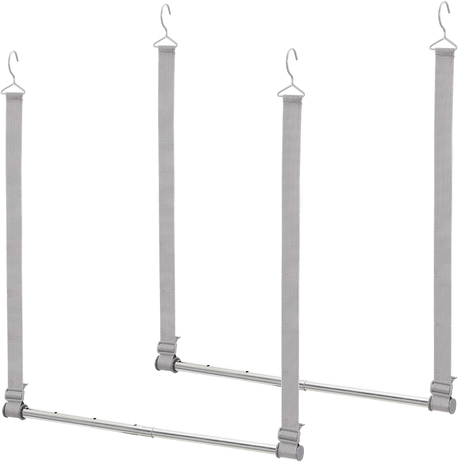 STORAGE MANIAC Hanging Closet Rod, Adjustable Width and Height Closet Hanging Organizer, Space-Saving Clothes Hanging Bar, Closet Extender Hanging Rod Double Closet Hanging Rod, 2 Pack Webbing