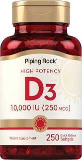 Piping Rock Vitamin D3 10000 IU | 250 Softgels | High Potency | Non-GMO, Gluten Free Supplement