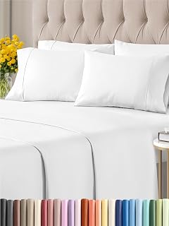 King 6 Piece Sheet Set - Breathable & Cooling Sheets - Hotel Luxury Bed Sheets - 1 Flat Sheet, 1 Fitted Sheet & 4 Pillowcases - Deep Pocket - Easy Fit - Comfy, Soft & Wrinkle Free - King White Sheets