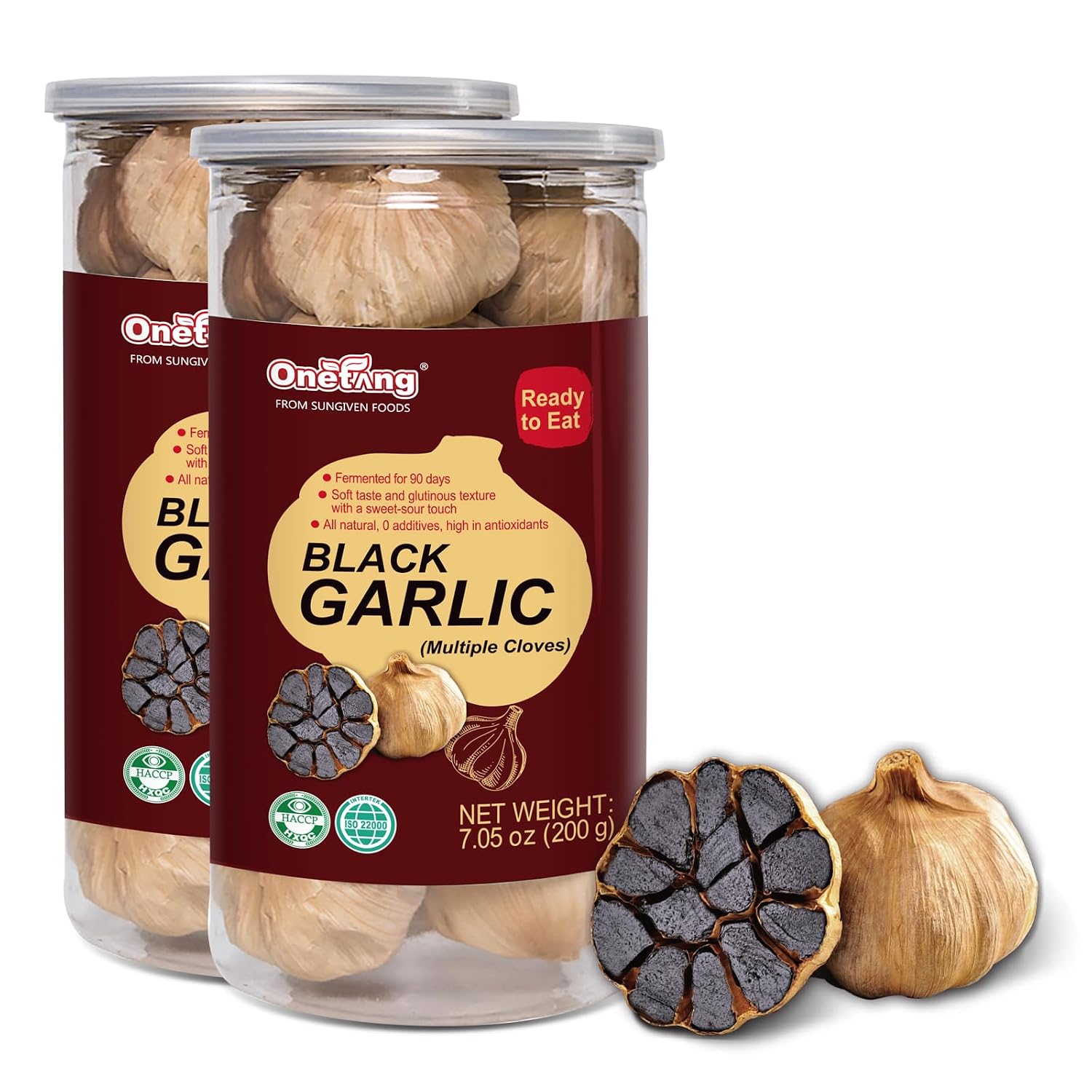 ONETANG Black Garlic 7.05 Oz (200g.), Multiple Black Garlic Fermented for 90 Days, Super Foods, Non-GMO, Non-Additives, High in Antioxidants, Ready to Eat for Snack Healthy, Healthy Recipes(Pack of 2)