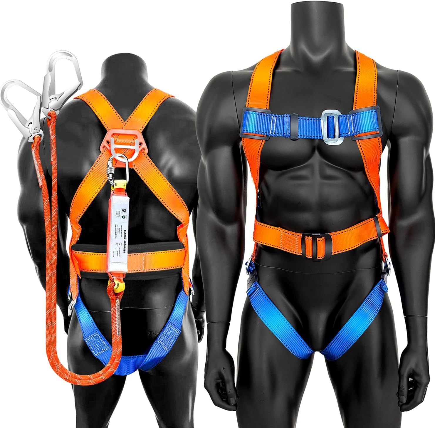 Full Body Safety Harness Tool Fall Protection,OSHA/ANSI Compliant,ASTM F1774certified | INTERNAL Shock Absorbing Lanyard(Orange)
