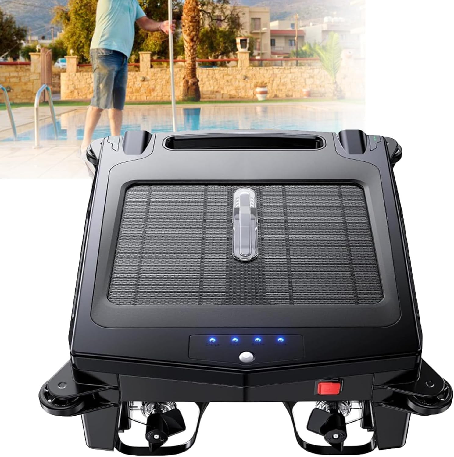 Full Day Robotic Pool Skimmer Cleaner, Self-Cleaning Pool Robot Skimmer, Lasts 5h, Self-Parking Auto-Turntackles Pollen, Leaves, Hair in Pools