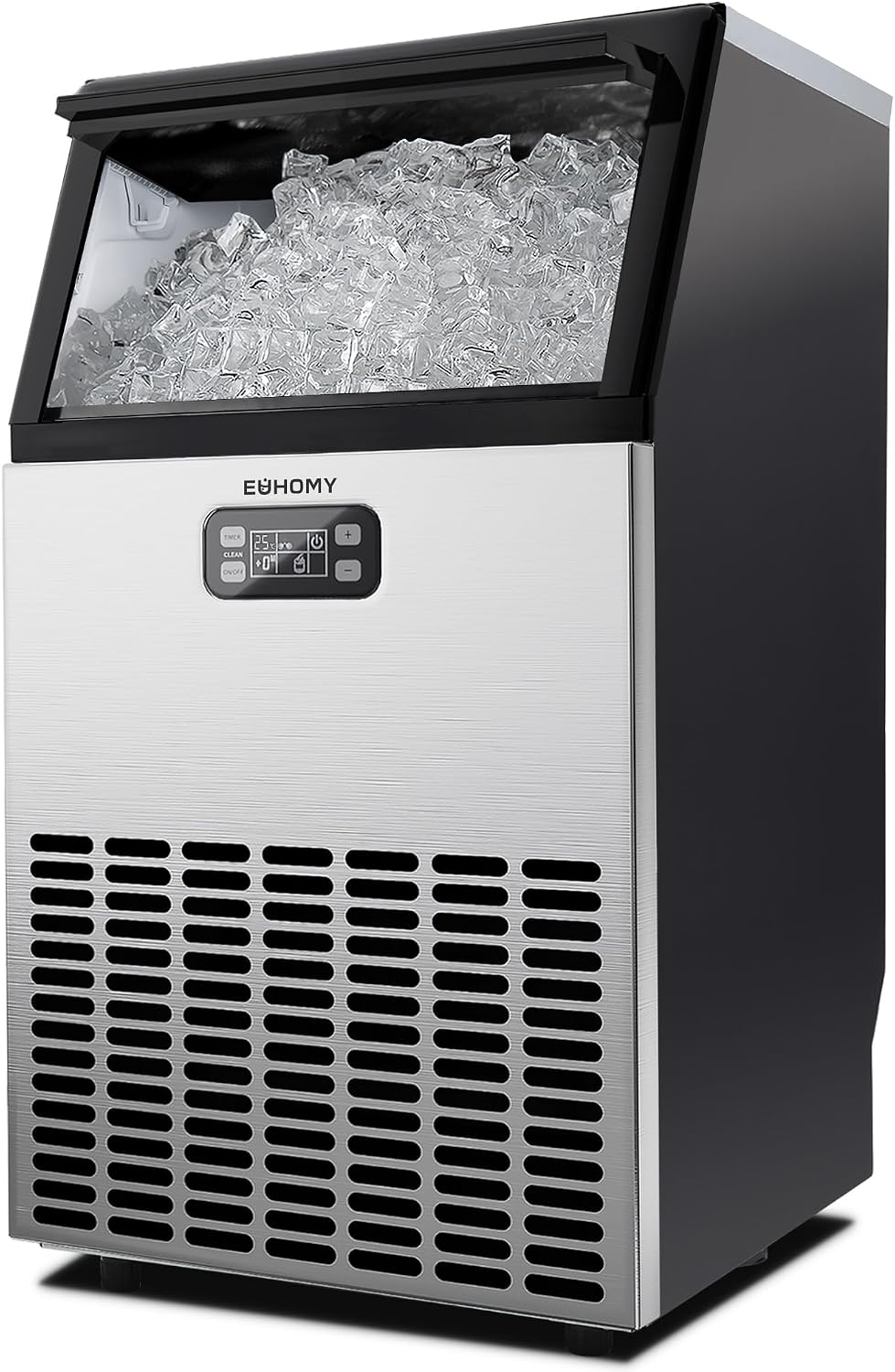 EUHOMY Commercial Ice Maker Machine, 45kg/24H Stainless Steel Under Counter Ice Machine with 15kg Ice Storage Capacity, Freestanding Ice Maker, Cube Ice Machine for Bar, Home, Supermarkets, Restaurant