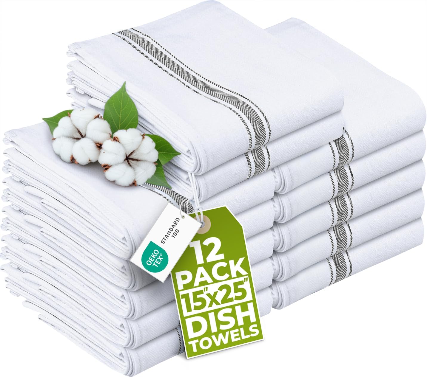 Utopia Towels - 200 GSM Grey Dish Towels(12 Pack - 38 x 64 cm) 100% Cotton Dish Cloths Absorbent Bar Cloth, Kitchen Tea Towel for Catering, Drying and Washing