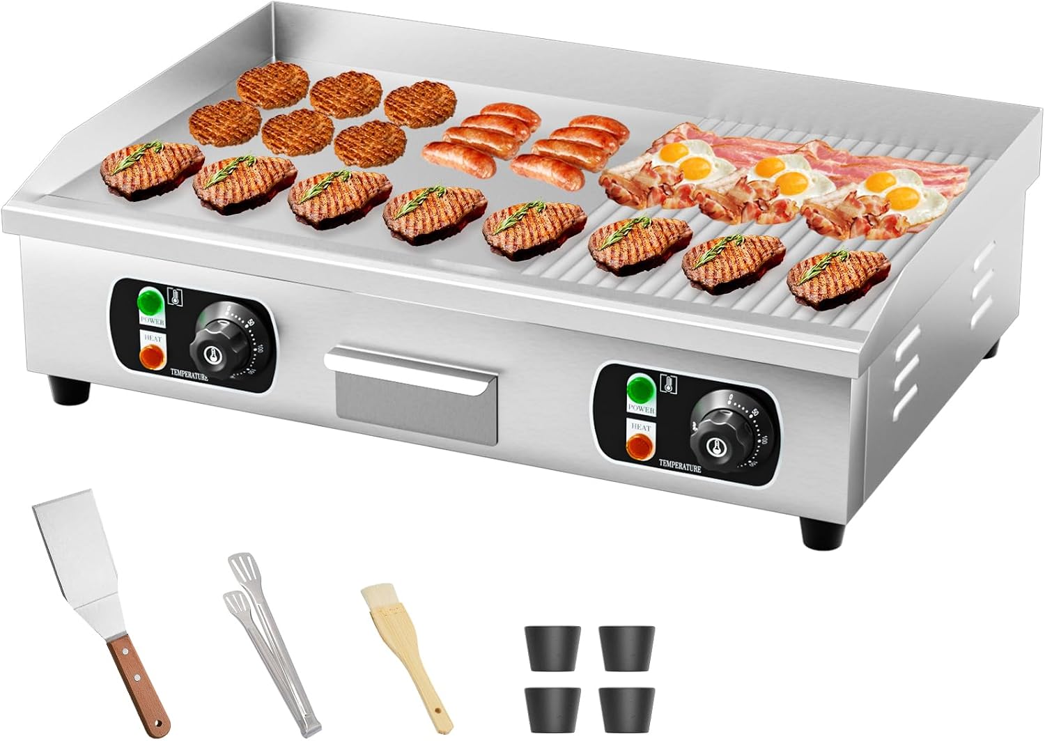29" Commercial Electric Countertop Griddle,110V 3000W Flat Top Grill Hot Plate BBQ,Adjustable Thermostatic Control 122°F-572°F,Stainless Steel Restaurant Grill for Kitchen(NO PLUG)