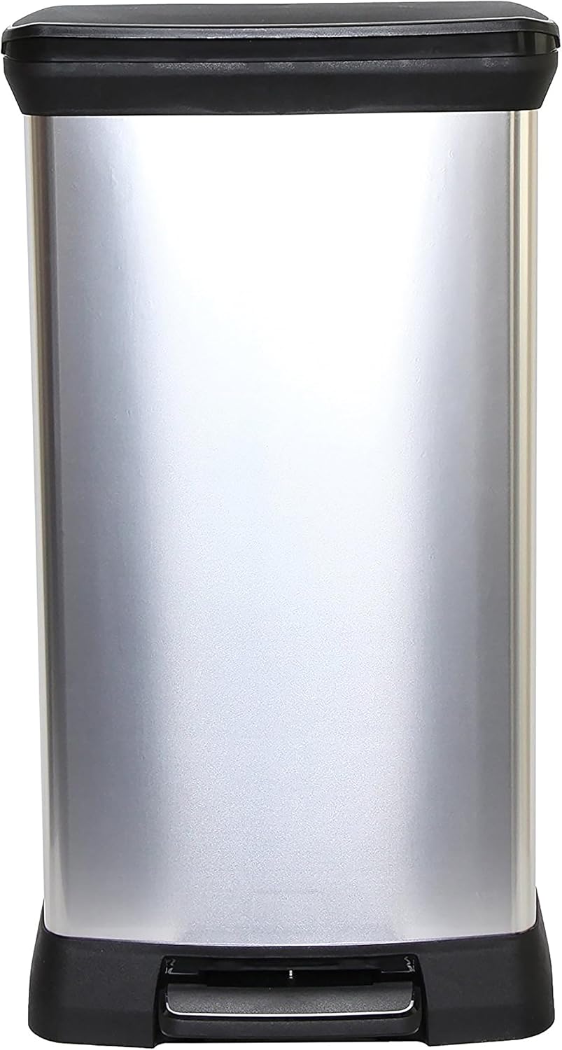 CURVER Metal Effect 70% Recycled Kitchen Pedal Touch Deco Bin 50 Litres - Silver