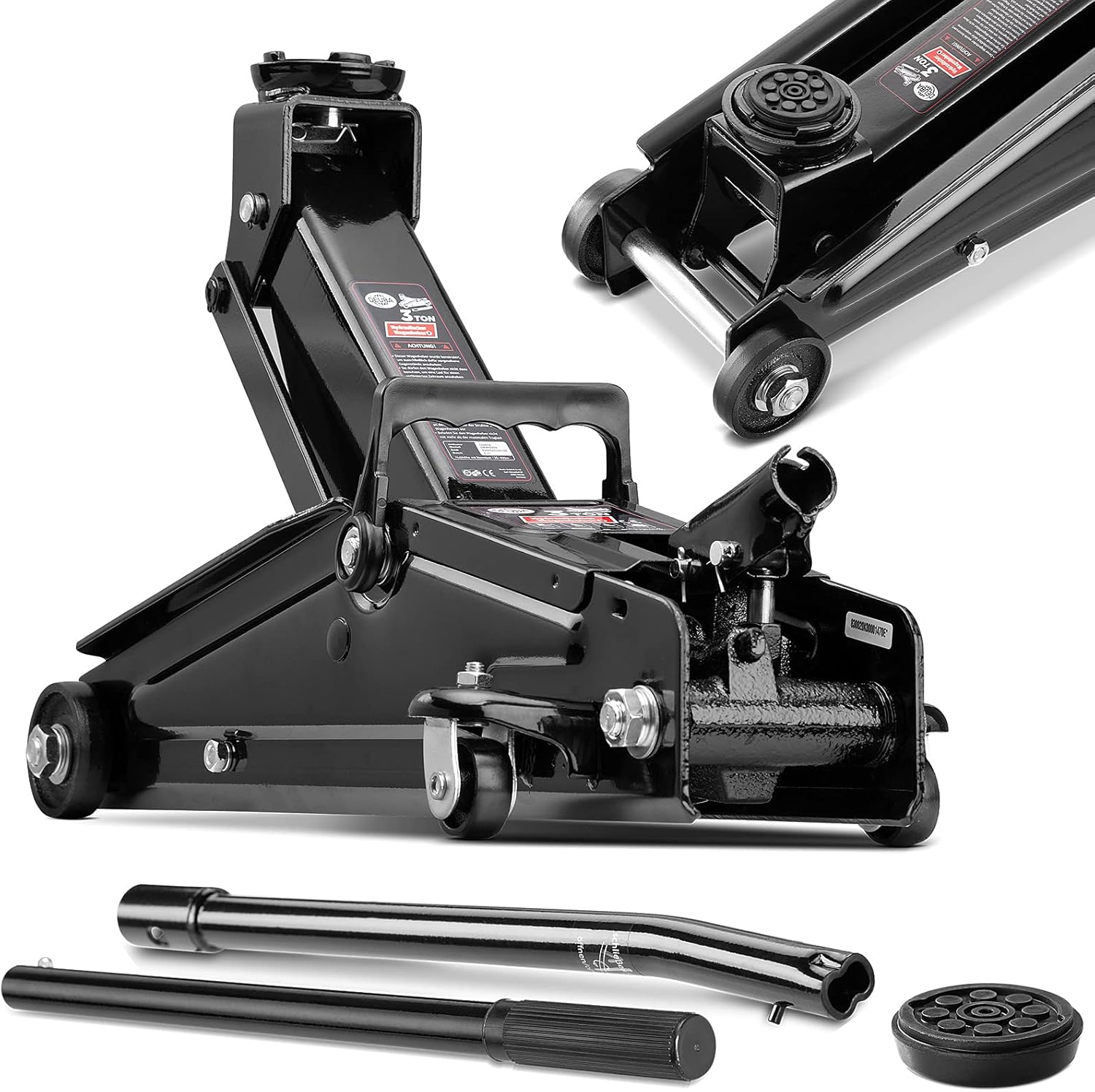 DEUBA® Hydraulic Car Jack | 3 Tonne Trolley Jack | Lifting Height 135-400mm | Suitable for SUVs & Large Vehicles | Rollable & Steerable | With Rubber Pad & Carry Handle