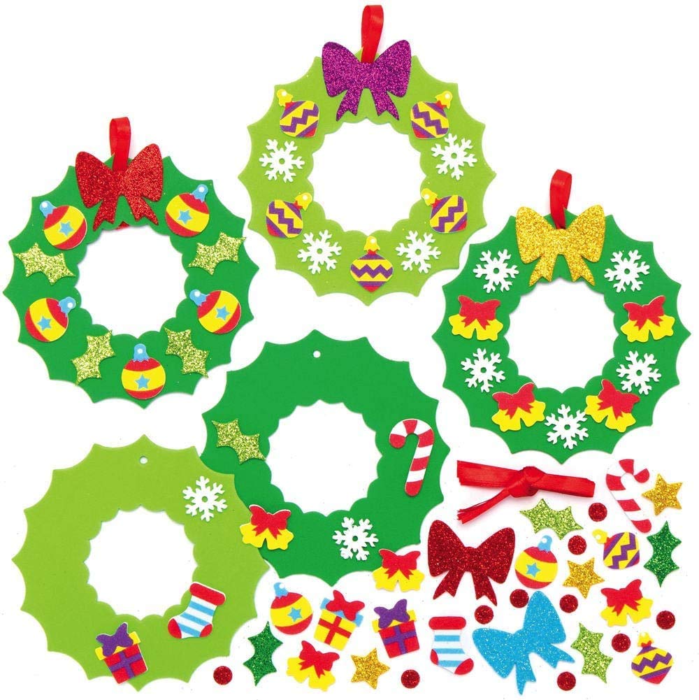 Baker Ross Christmas Wreath Mix and Match Decoration – Pack of 8, Kids Make Your Own Christmas Decoration, Christmas Bauble Arts and Crafts (AX504)