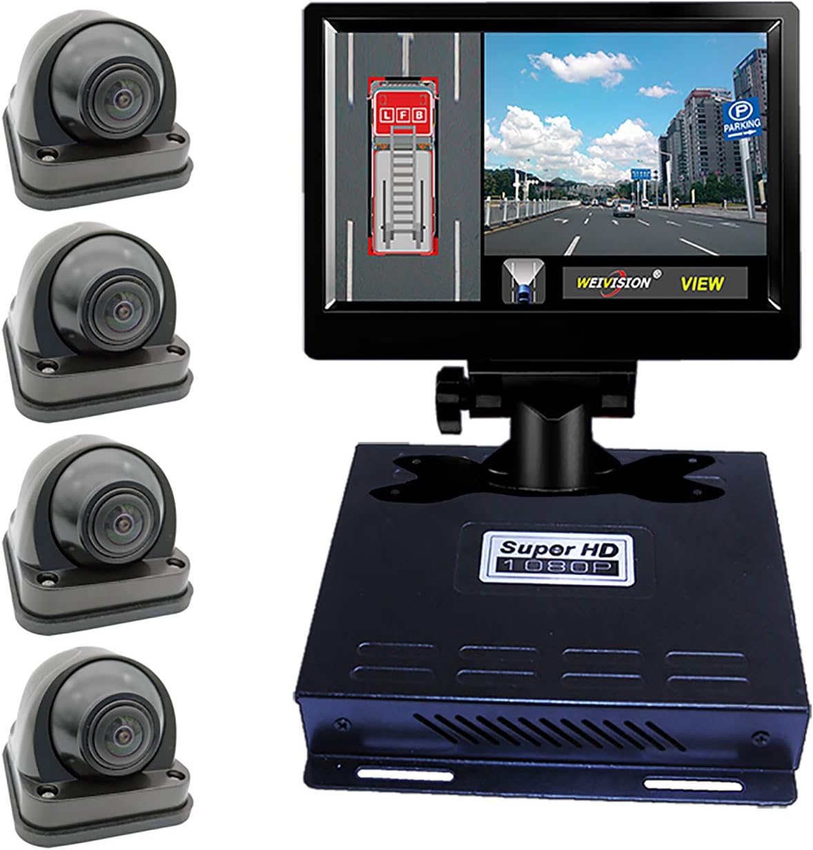 1080P FHD 360 Degree Bird View Surround Panoramic View Car Vihicle DVR Camera System Kit for Fire Engine/Bus/School Bus/Truck/Semi-Trailer/Box Truck/RV + 7inch HD Display …