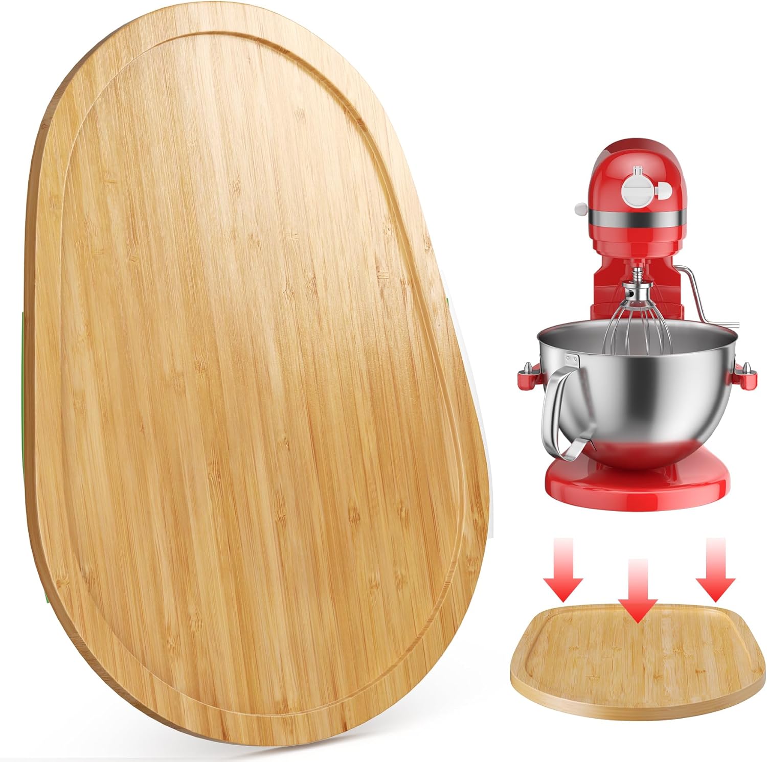 Food-Grade Bamboo Mixer Slider for KitchenAid 5-8 Qt Bowl Lift Stand Mixer, Appliance Sliding Mat for Kitchenaid Artisan, Kitchen Countertop Storage Accessories Mixer Moving Tray Attachments