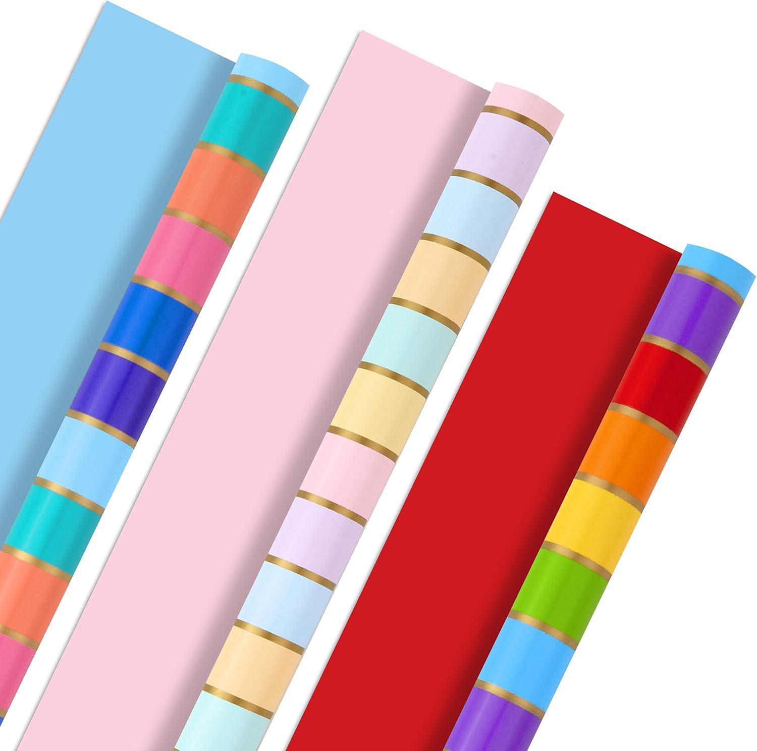 Hallmark Rainbow Wrapping Paper Rolls for Graduation, Birthday, Wedding, All Occasion - Colorful Striped Gift Wrap Paper (Set of 3 Reversible Rolls: 75 sq. ft. ttl.)