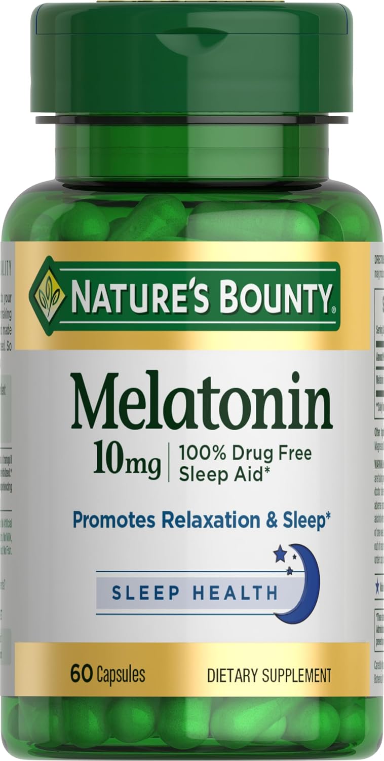 Nature's Bounty Melatonin 10mg, 100% Drug-Free Sleep Aid, 60 Count