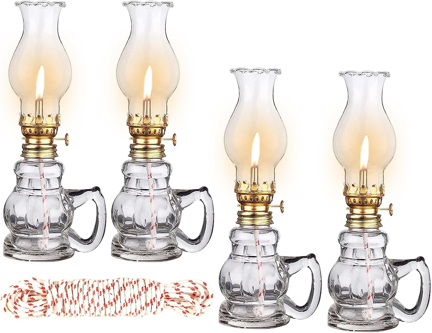 4PCS Chamber Oil Lamp Glass Kerosene Oil Lamps, Vintage Oil Lamps for Indoor, Home Lighting Hurricane Lamp Clear Kerosene Lamp Lantern, Oil Lantern for Tabletop Decor