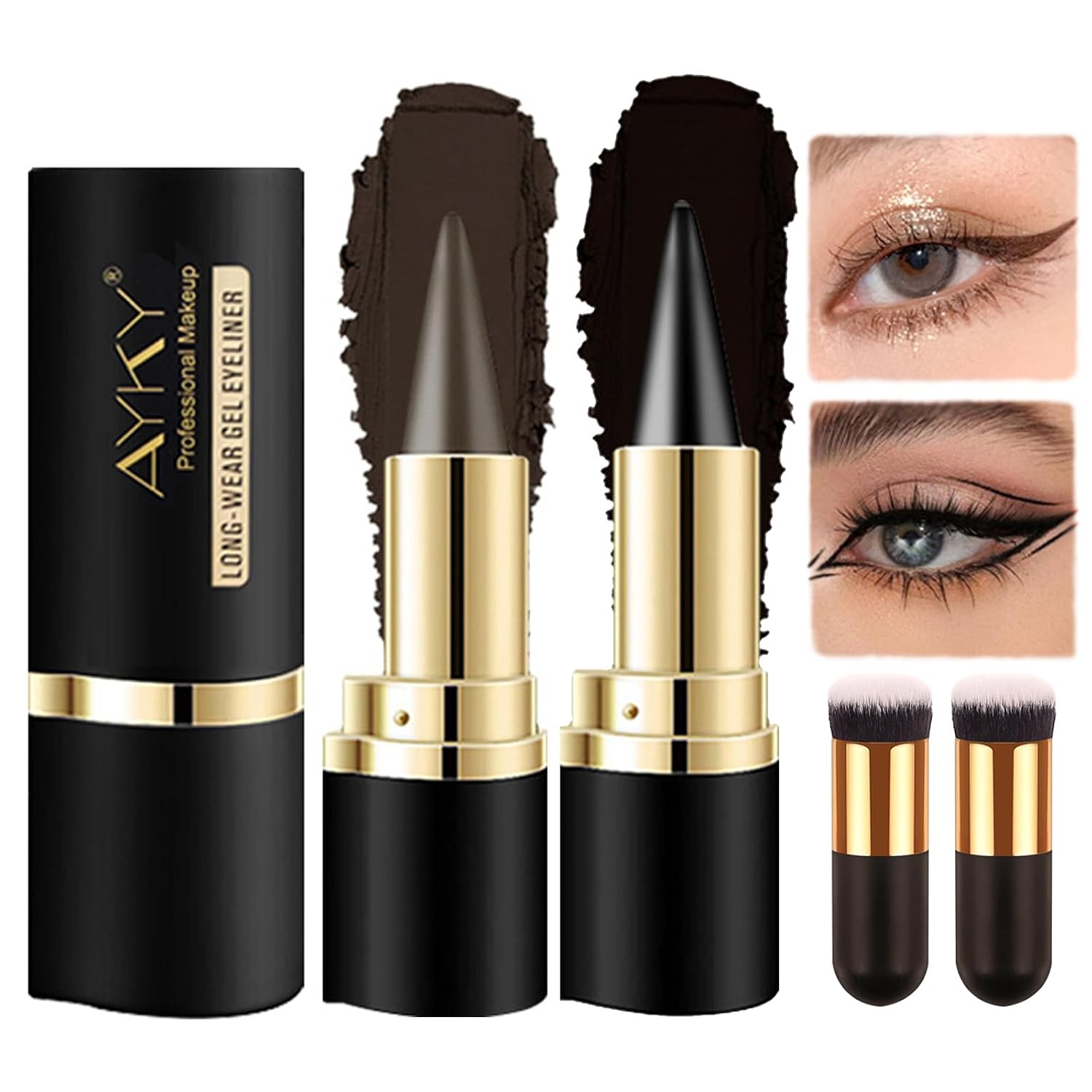 Ayky Long Wear Gel Eyeliner - Natural Black Waterproof Cream, Smudge Proof, Long Lasting Pencil, Eye Face Paint Sticks (Black+Brown)