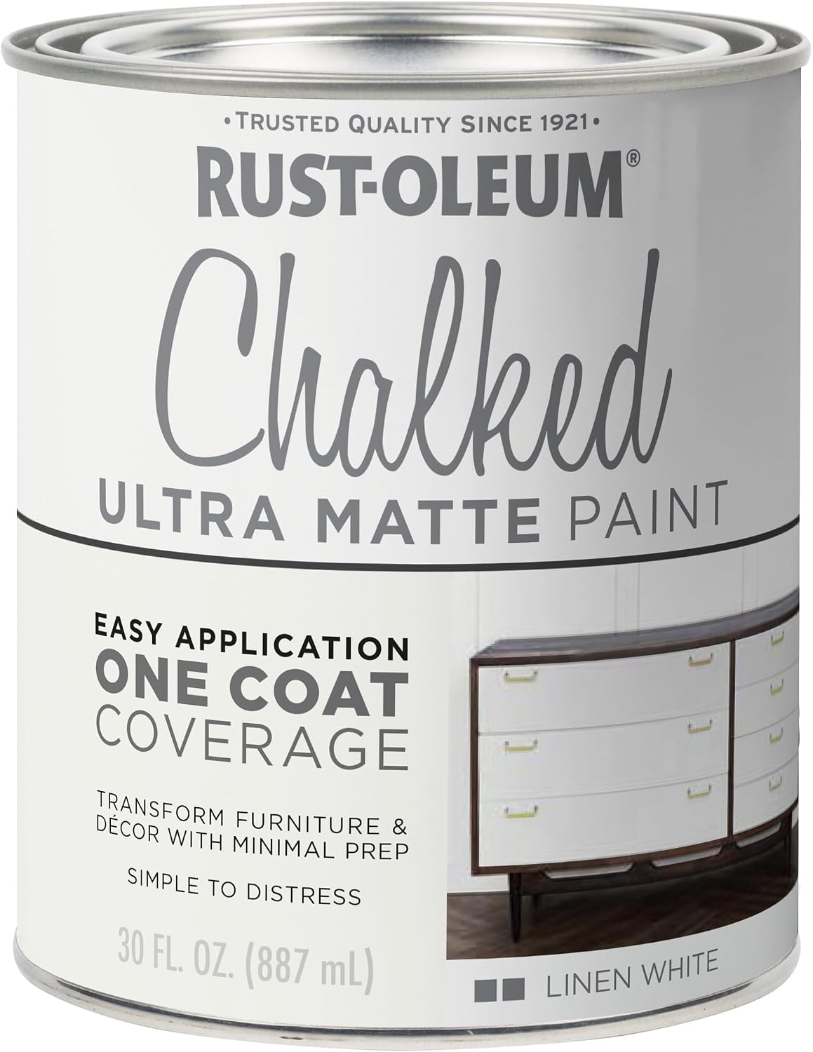 Rust-Oleum Linen White Chalked All-in-One Ultra Matte Paint | One Coat Coverage | No Primer, Sanding, Or Topcoat Needed | Easy Clean Up | Made in USA | 30 OZ